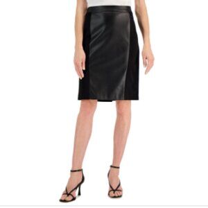 Kasper Women's Faux-Leather-Front Pull-on Skirt - Black